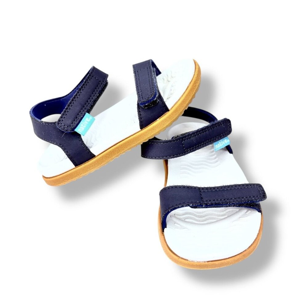 Native Charley Kids Navy Blue Rubber Velcro Sandals Shoes 9